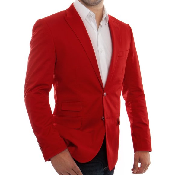 Mens Peak Lapel Red Jacket Slim Fit